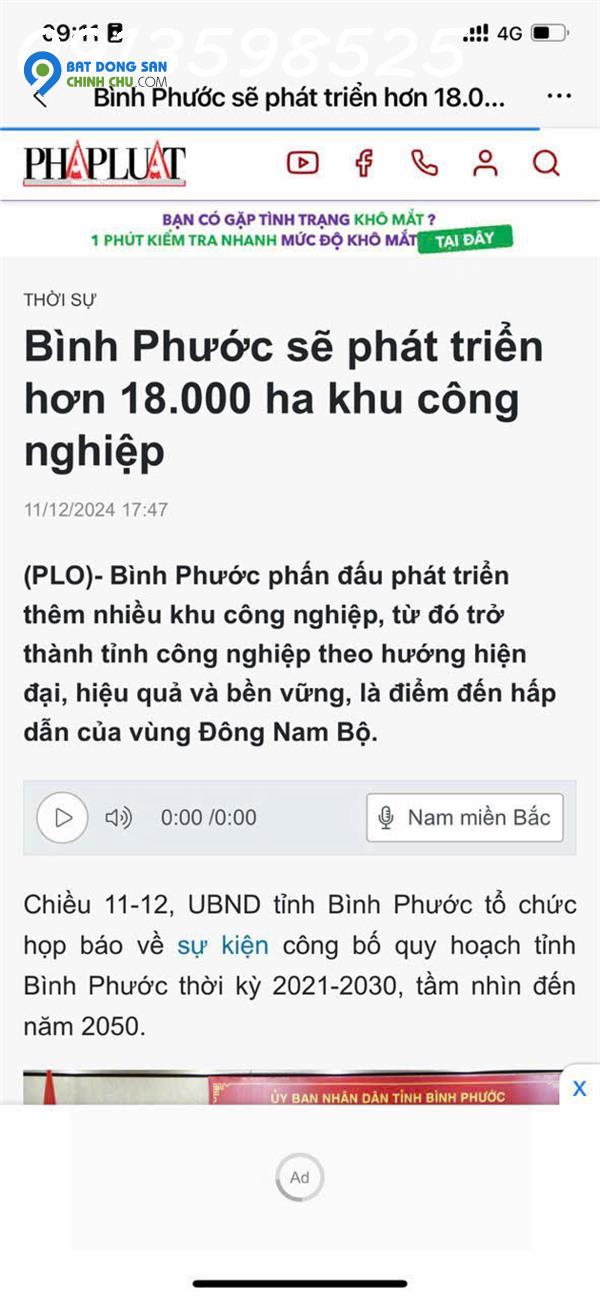 1 triệu 1m2, Đất Trung Tâm HC, Huyện Phú Riềng, BP