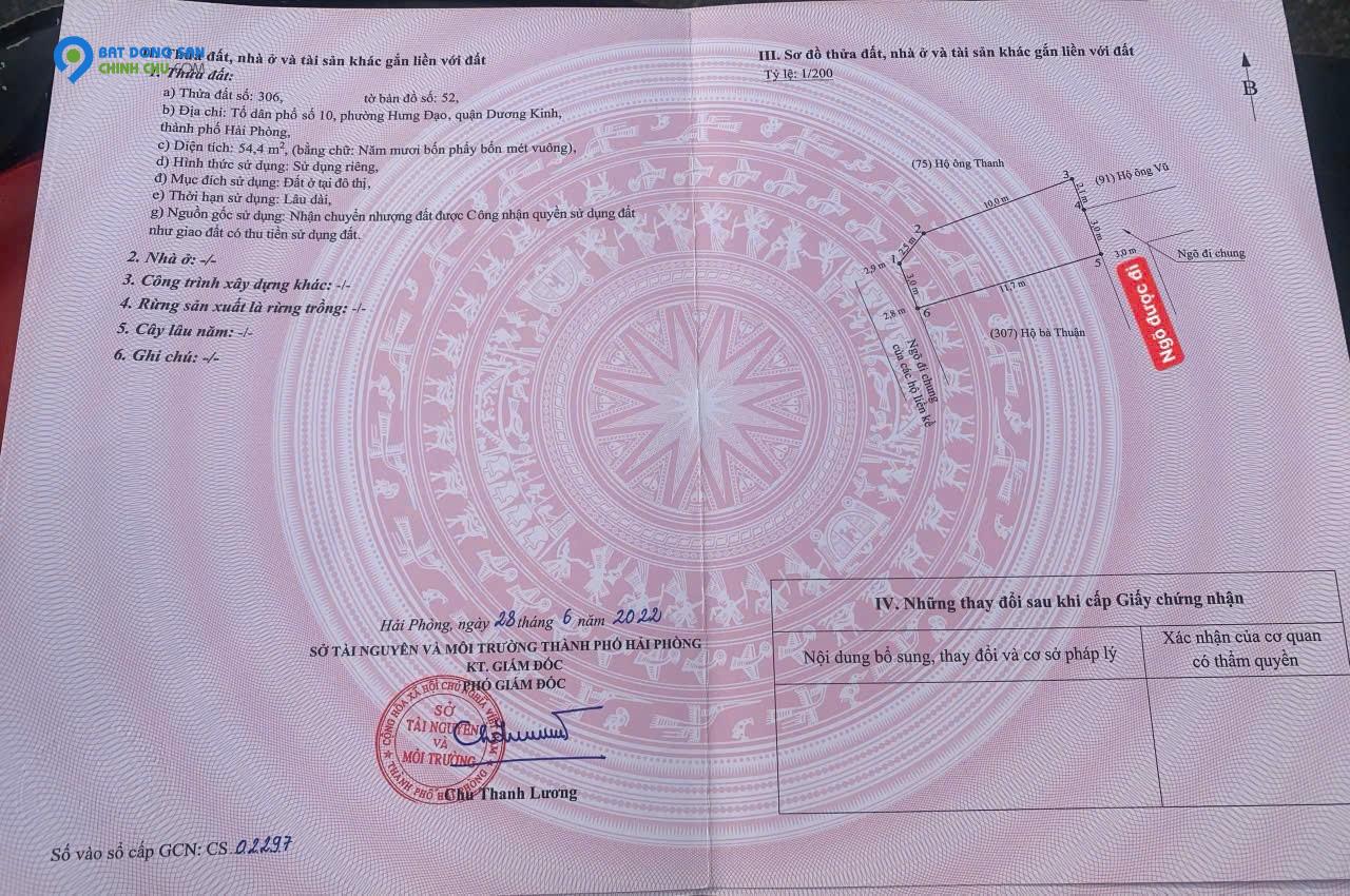 1 tỷ 54.4m2 Hưng Đạo Dương Kinh Zalo 0567222555