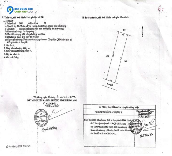 BÁN GẤP ĐẤT THỔ CƯ TÂN HƯƠNG TIỀN GIANG