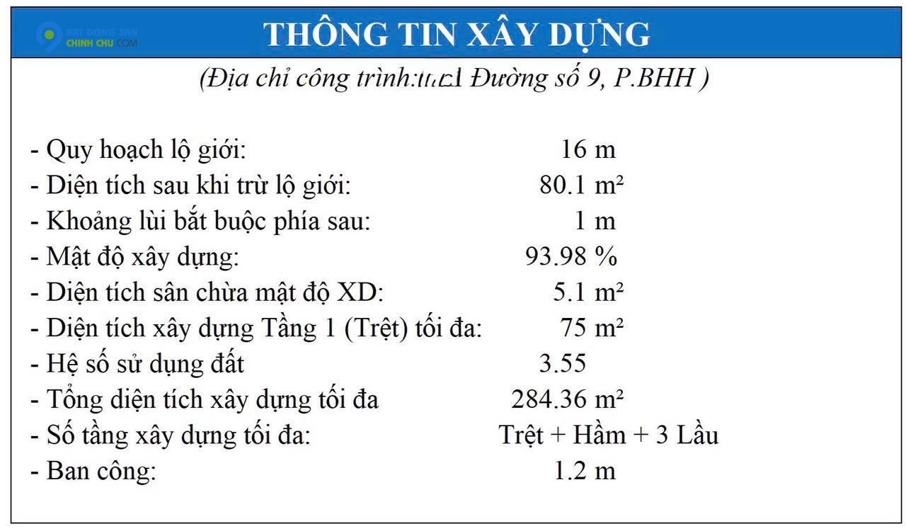 BÁN NHÀ MẶT TIỀN ĐƯỜNG SỐ 9 - BHH - 102m2 - Giá chỉ 5,95 tỷ
