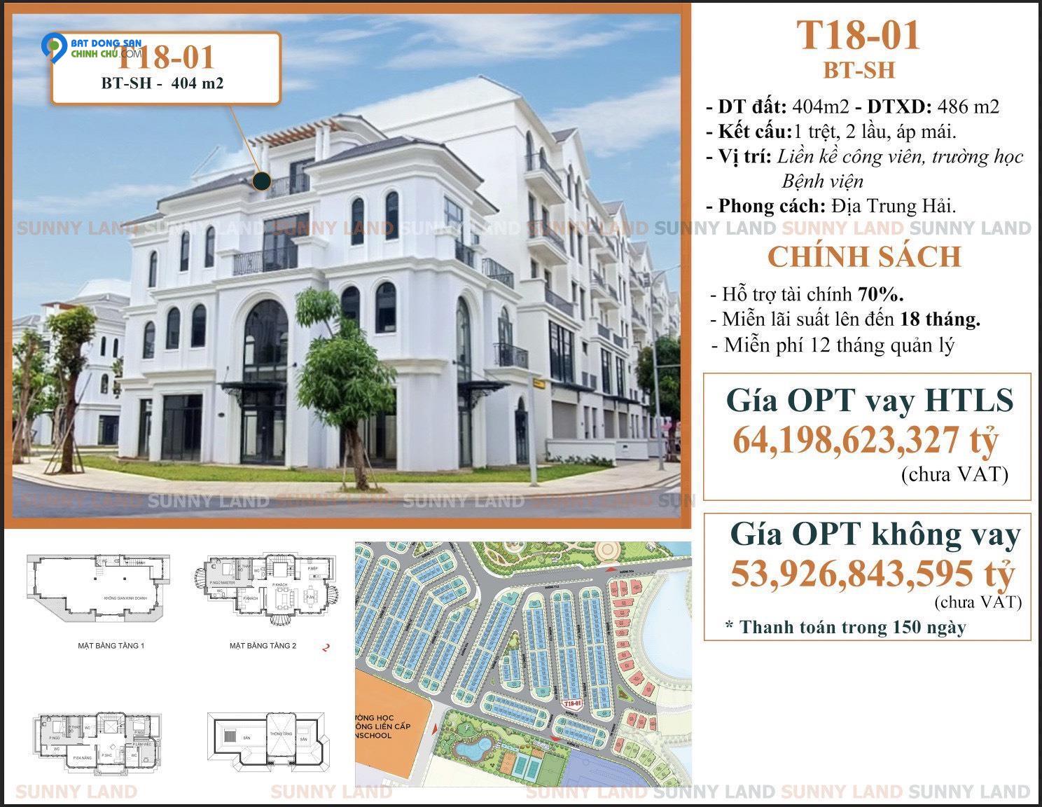 Bán Biệt thự - Shophouse Vinhomes, DT 404m2, 4 tầng, 3 mặt tiền Chỉ 53.9 tỷ