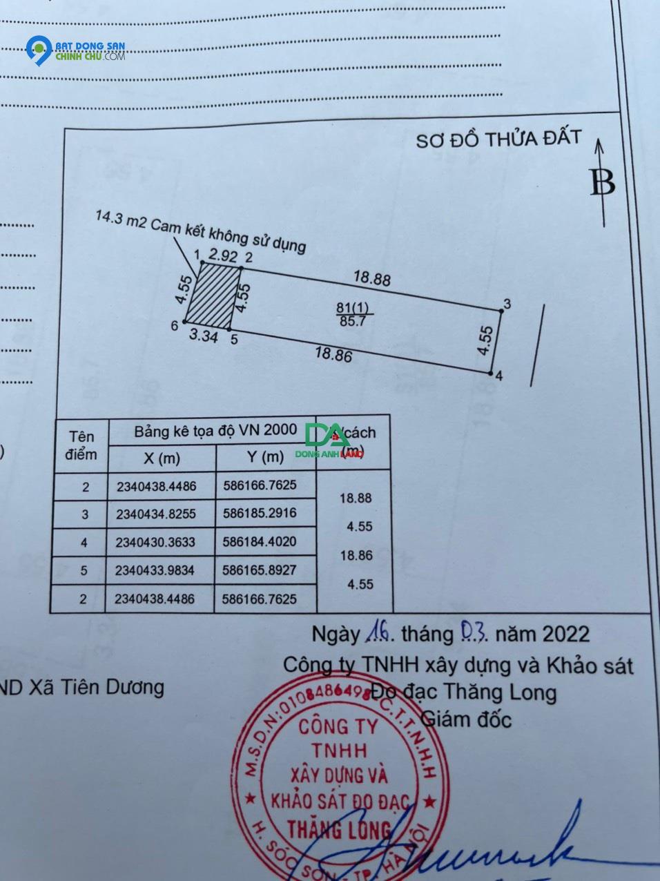 Bán đất Cổ Dương, Tiên Dương giá rẻ đường trục chính diện tích 85.7m