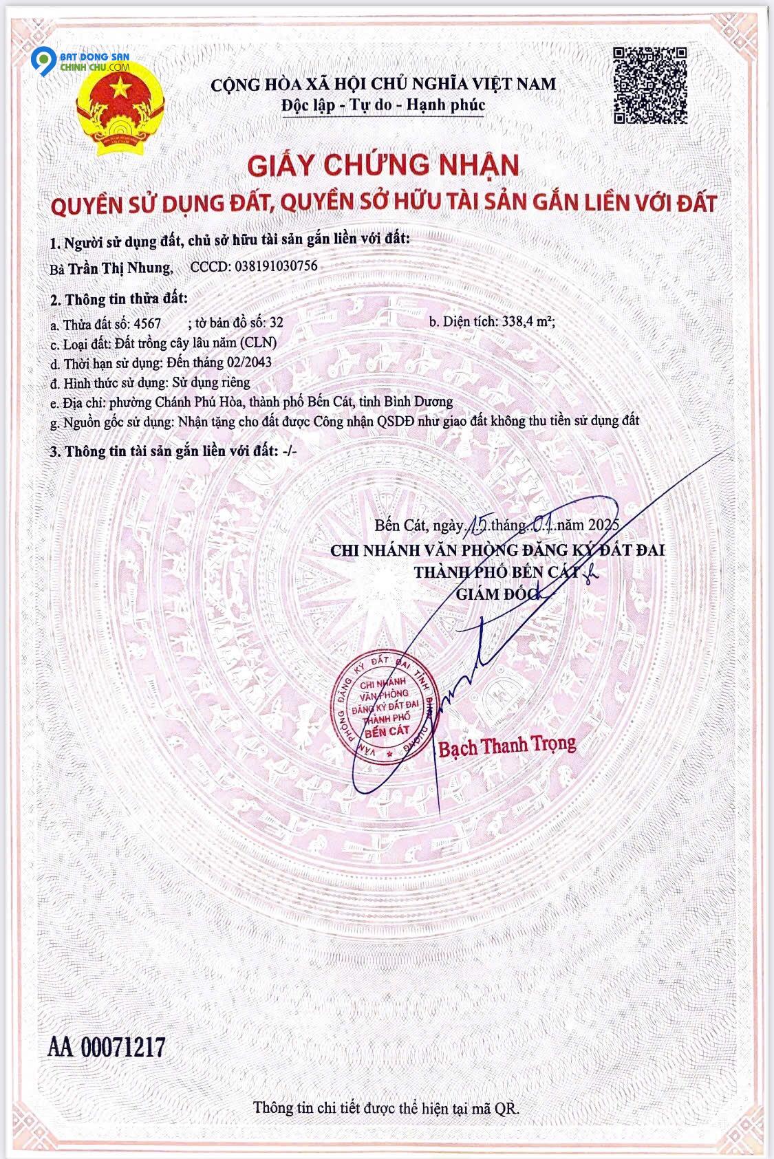 Bán đất ĐT 741, 1,26 tỷ, 339m2 tại Chánh Phú Hòa, Bến Cát, Bình Dương giá tốt
