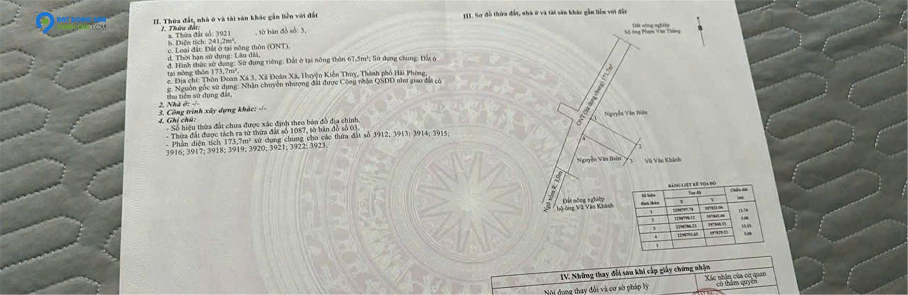 Bán đất Đoàn Xá, Kiến Thụy, Hải Phòng
