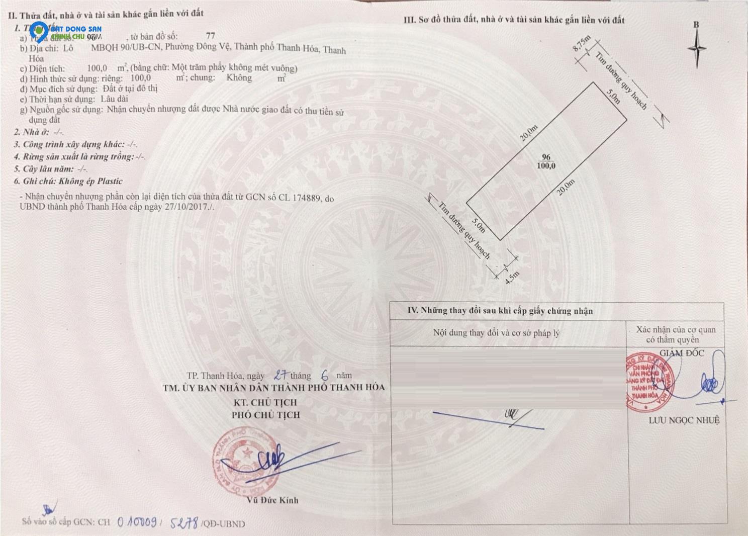 Bán đất MB90 Đông Vệ, 5x20m2, 2 mặt thoáng, đường nhựa 8m, vỉa hè 5m