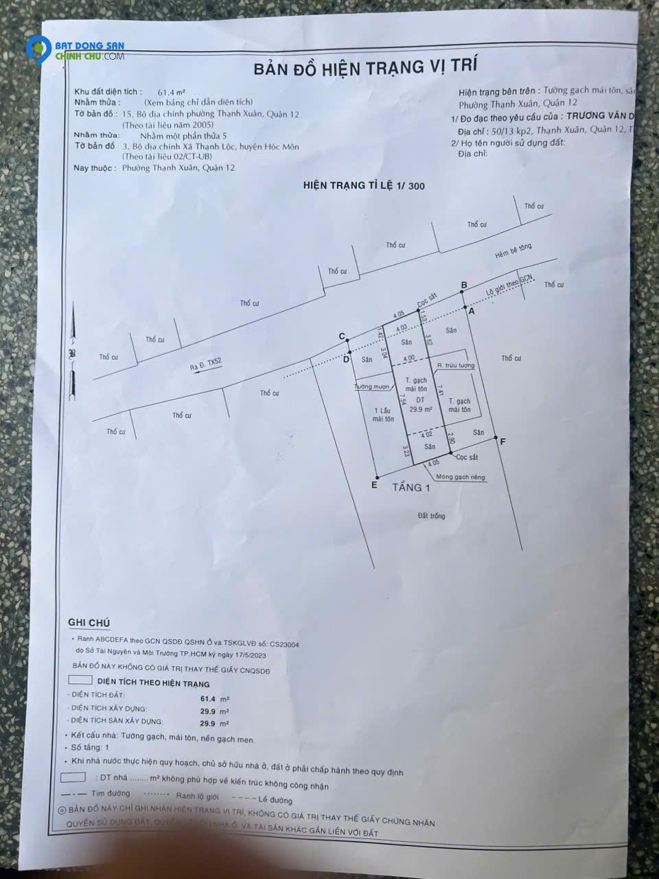 Bán đất thổ cư SHR  64m2, Thạnh Xuân 52, Q.12, 2.7 tỷ,