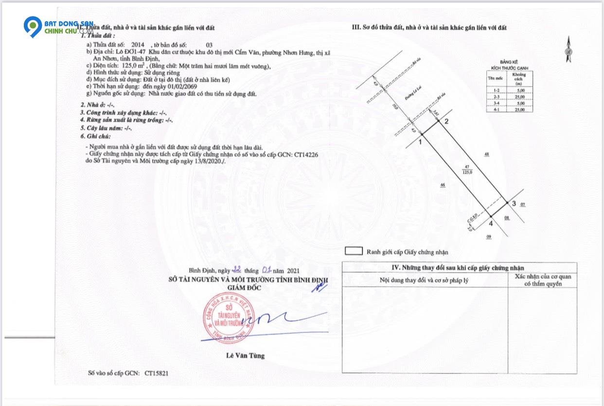 Bán lô đất đối diện cổng chùa Thiên Hưng, An Nhơn (giá chỉ 1ty380)