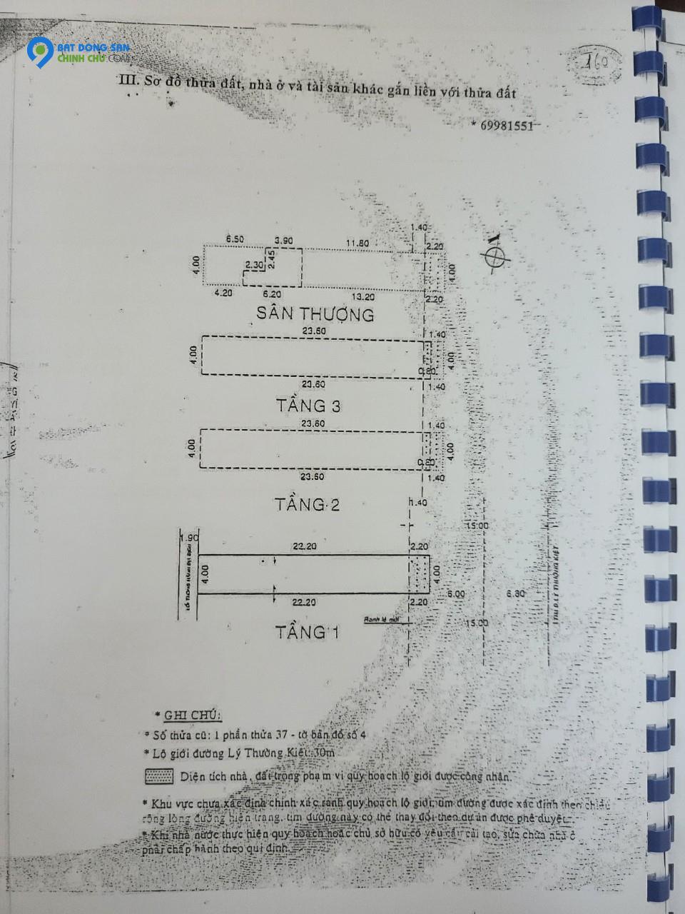 Bán nhà MT 10m  21- 21A  Lý Thường Kiệt : 200m2