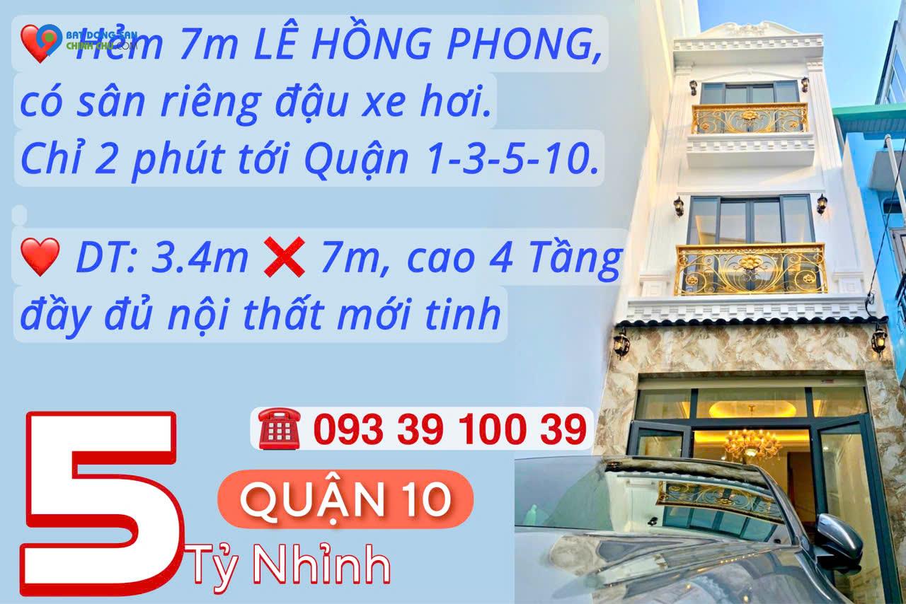 Bán nhà Q10, hẻm 7m có sân oto riêng, cao 4 tầng FullNT: Nhỉnh 5 tỷ.LH: 0933910039