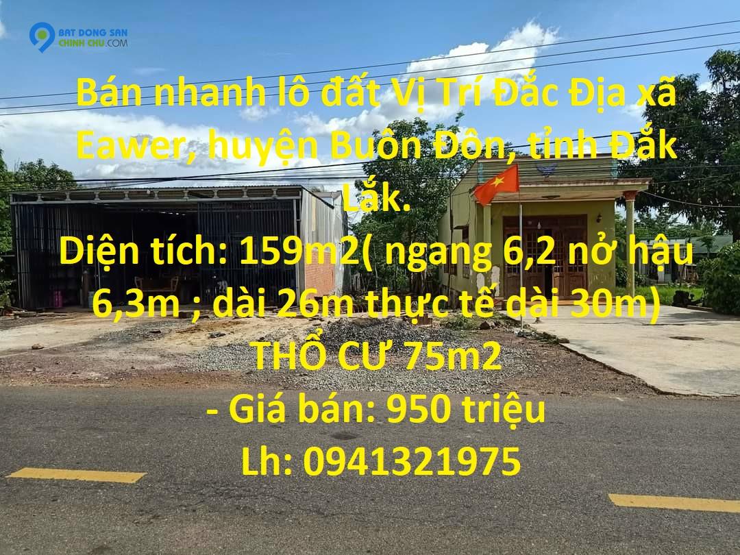 Bán nhanh lô đất Vị Trí Đắc Địa gần cổng UB xã Eawer