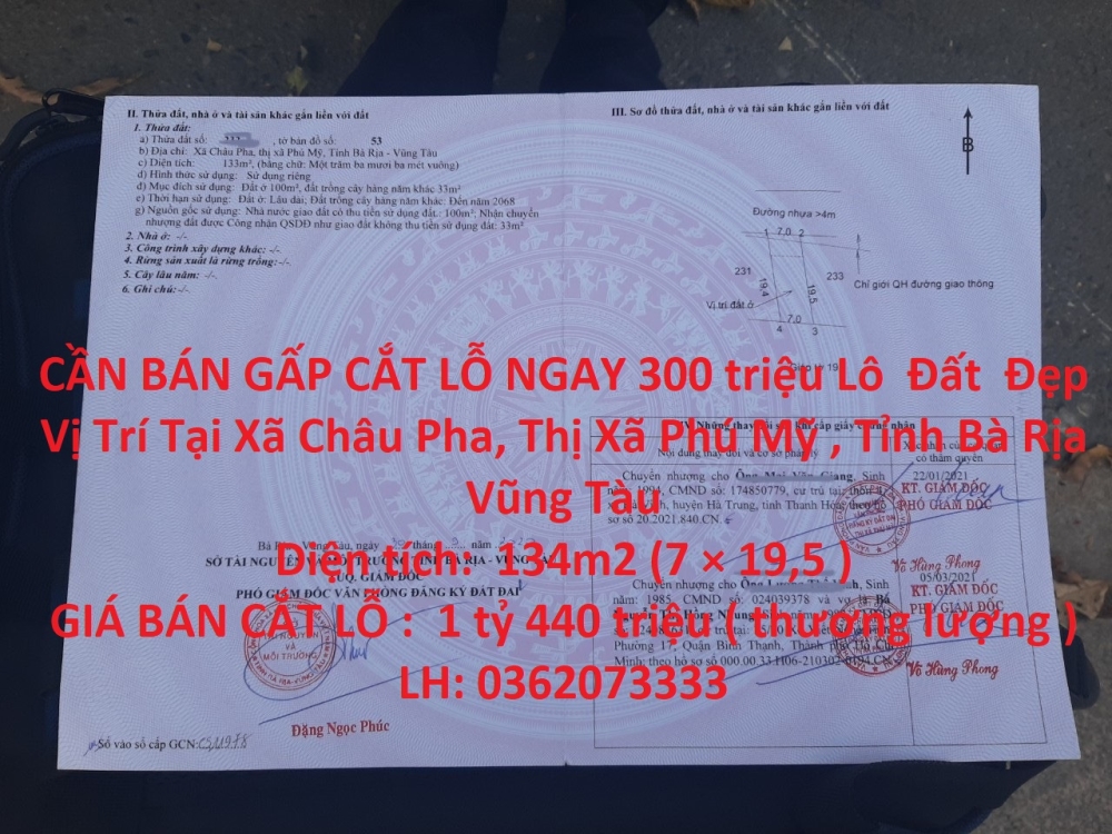 CẦN BÁN GẤP CẮT LỖ NGAY 300 triệu Lô  Đất  Đẹp Vị Trí Tại Tỉnh Bà Rịa - Vũng Tàu