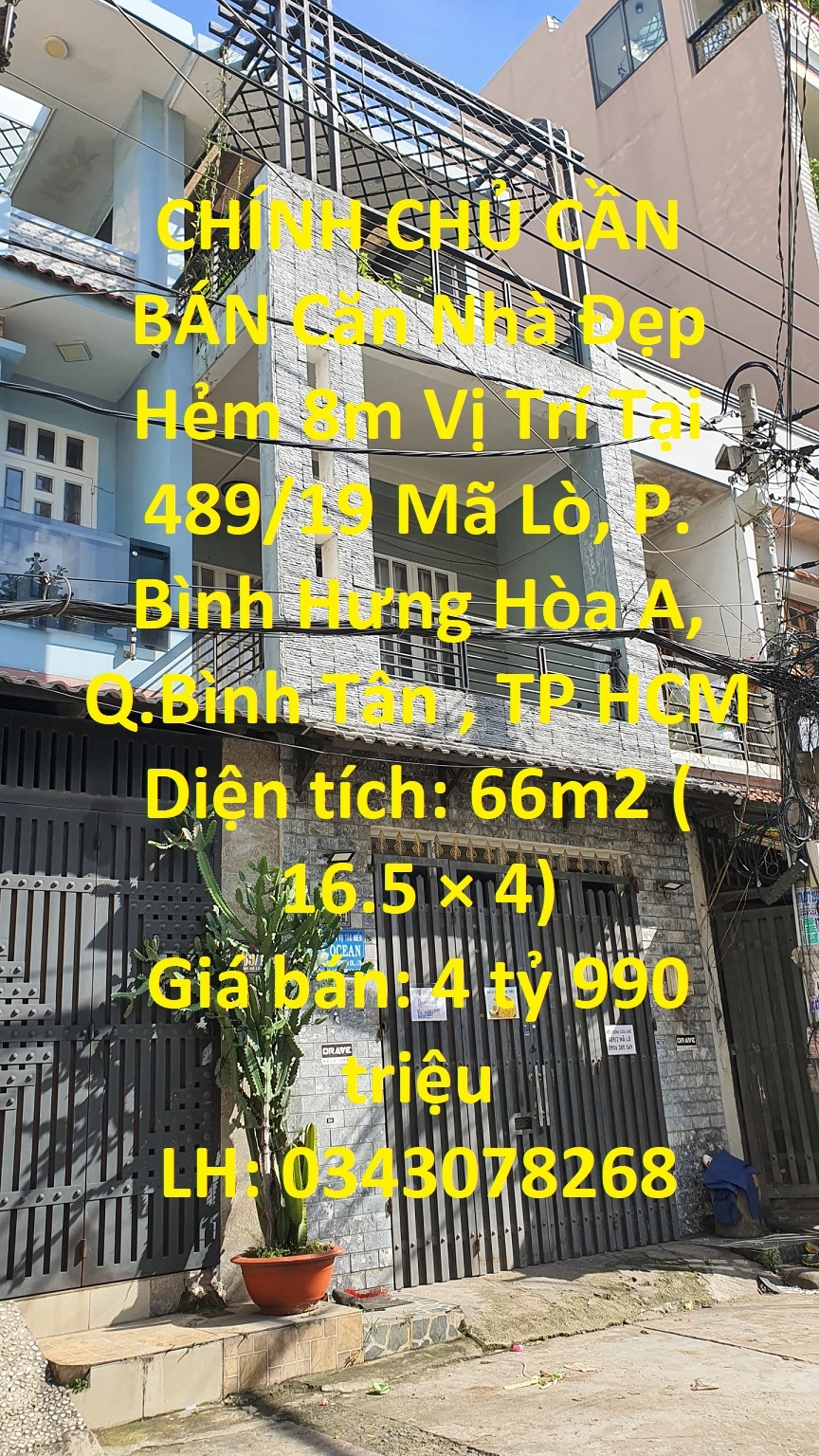 CHÍNH CHỦ CẦN BÁN Căn Nhà Đẹp Hẻm 8m Vị Trí Tại Quận Bình Tân, TPHCM