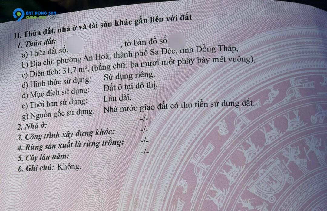 Cần Bán gấp 32m2 đất mặt tiền đường Nguyễn Tất Thành Sa Đéc Đồng Tháp