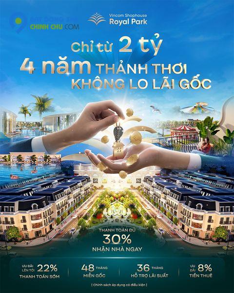 Chỉ 2 tỉ nhận luôn Shophouse Vincom 5 tầng, 4 năm sau mới vào tiền tiếp, đối diện Vinwonders