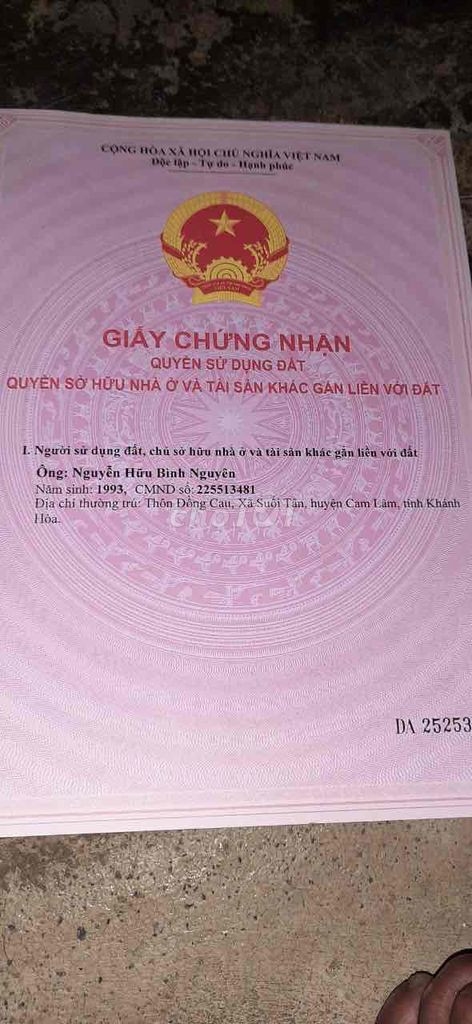 Chính chủ cần bán lô Đất ở Xã Suối Tân, Huyện Cam Lâm, Khánh Hòa