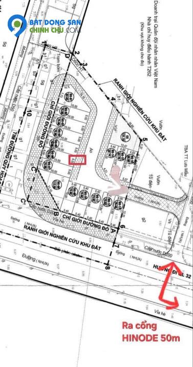 KĐT Hinode - Park: Đất 75m2 phân lô, vỉa hè + đường 2 ôtô tránh - sát QL32