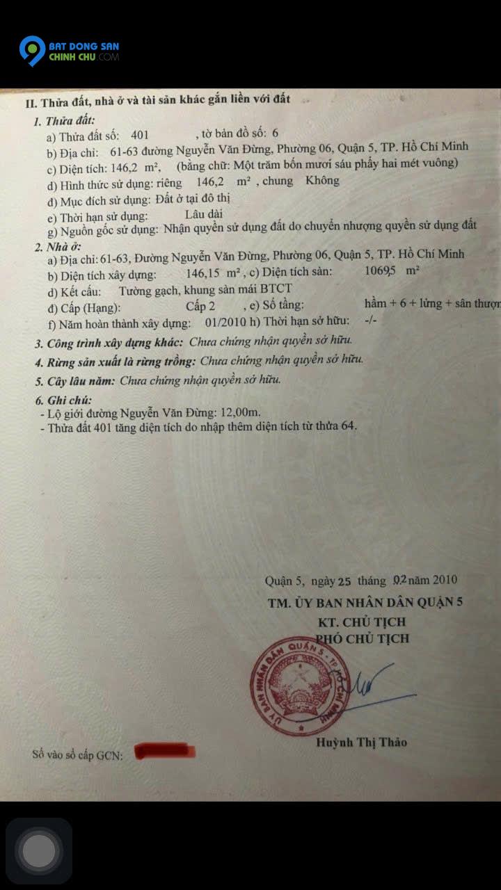 Tòa nhà mặt tiền Nguyễn Văn Đừng, Quận 5 – Diện tích lớn, giá tốt