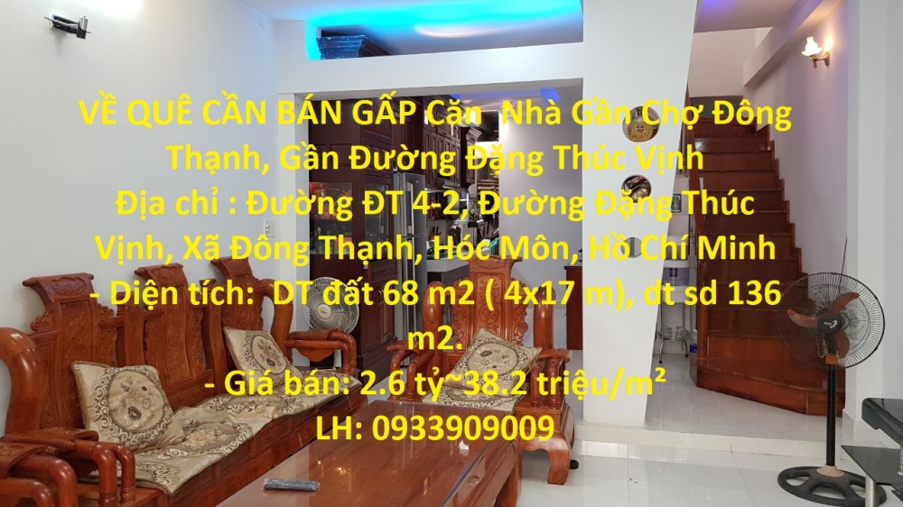 VỀ QUÊ CẦN BÁN GẤP Căn  Nhà Gần Chợ Đông Thạnh, Gần Đường Đặng Thúc Vịnh