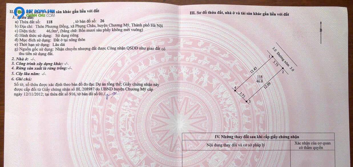 chính chủ gửi bán , thôn phượng đồng, xã phụng châu, chương mỹ ,hà nội, diên tích 47m.