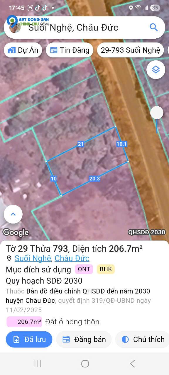 🔥 Bán đất 100m² thổ cư + 120m² CLN – sổ riêng – mặt tiền đường nhựa Suối Nghệ Châu Đức – Giá chỉ 2 tỷ TL!