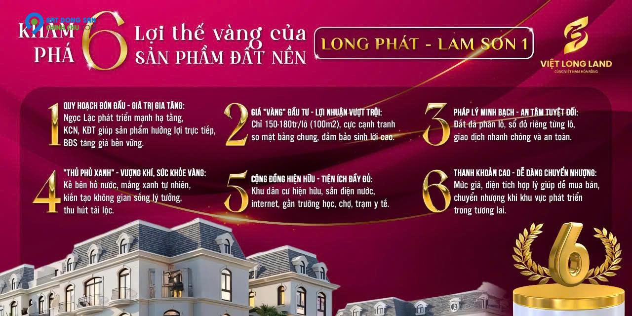 🔥 SIÊU PHẨM ĐẤT NỀN LONG PHÁT - LAM SƠN 1  Sổ Đỏ Riêng, Giá Chỉ Từ 120 Triệu/Lô, Cơ Hội Sinh Lời Cao 🔥